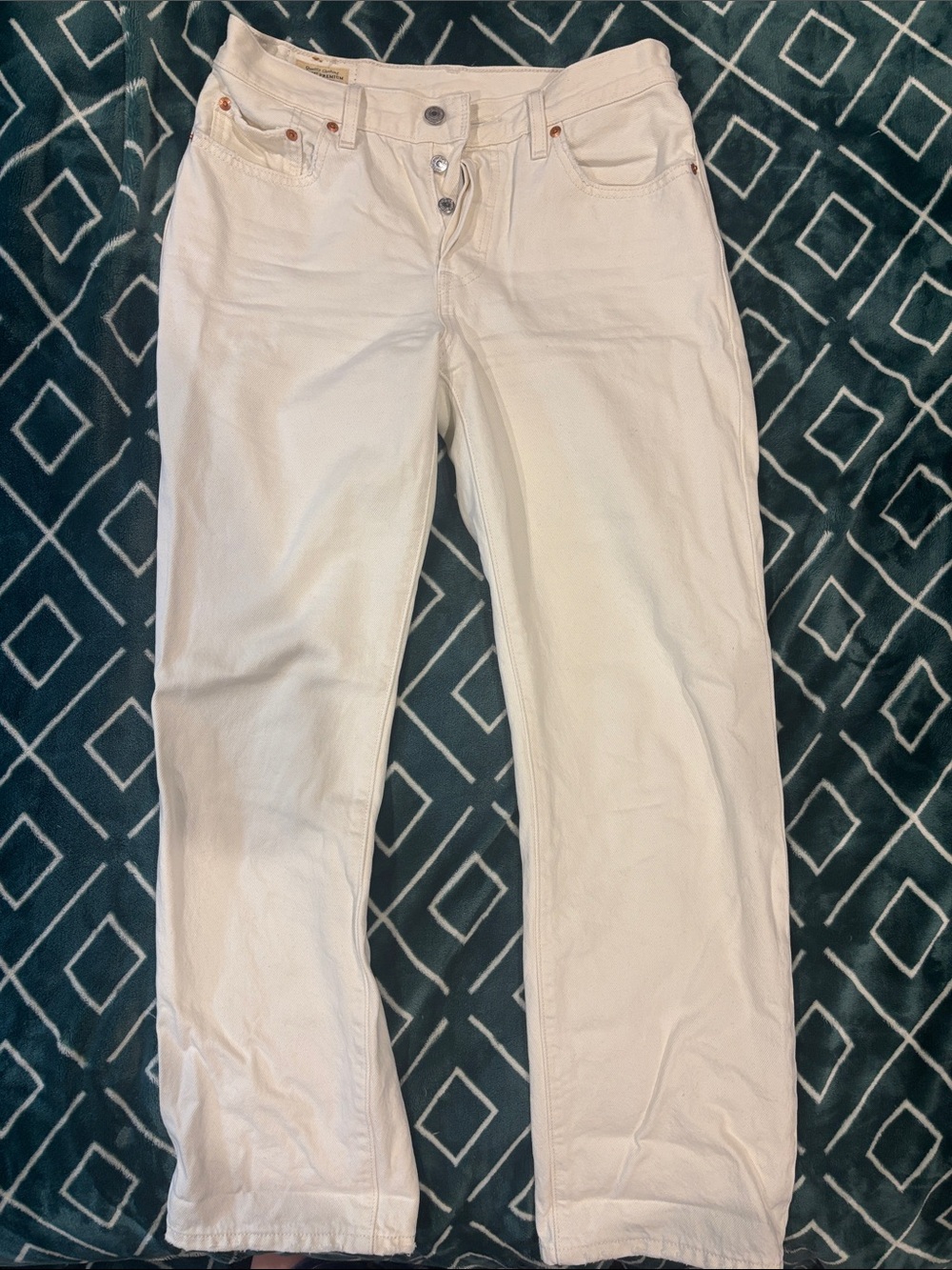 Levi's White Straight-Leg Jeans with Button Fly